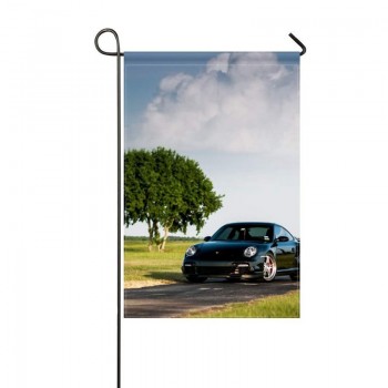 DongGan Garden Flag Porsche 911 Turbo 997 Black Front Tree Sky 12x18 Inches(Without Flagpole)