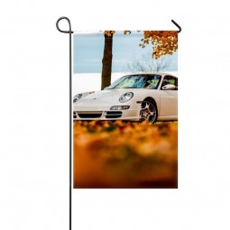 DongGan Garden Flag Trees Autumn 911 White Porsche Sky Leaves 12x18 Inches(Without Flagpole)
