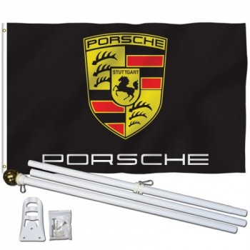 Porsche Black 3' x 5' Polyester Flag, Pole and Mount