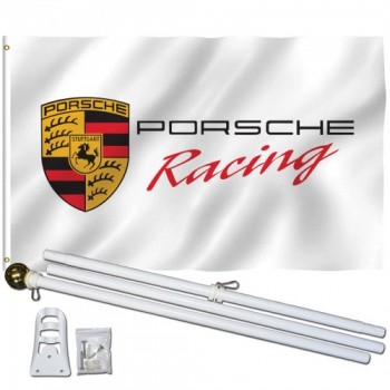 Porsche Racing White 3' x 5' Polyester Flag, Pole and Mount